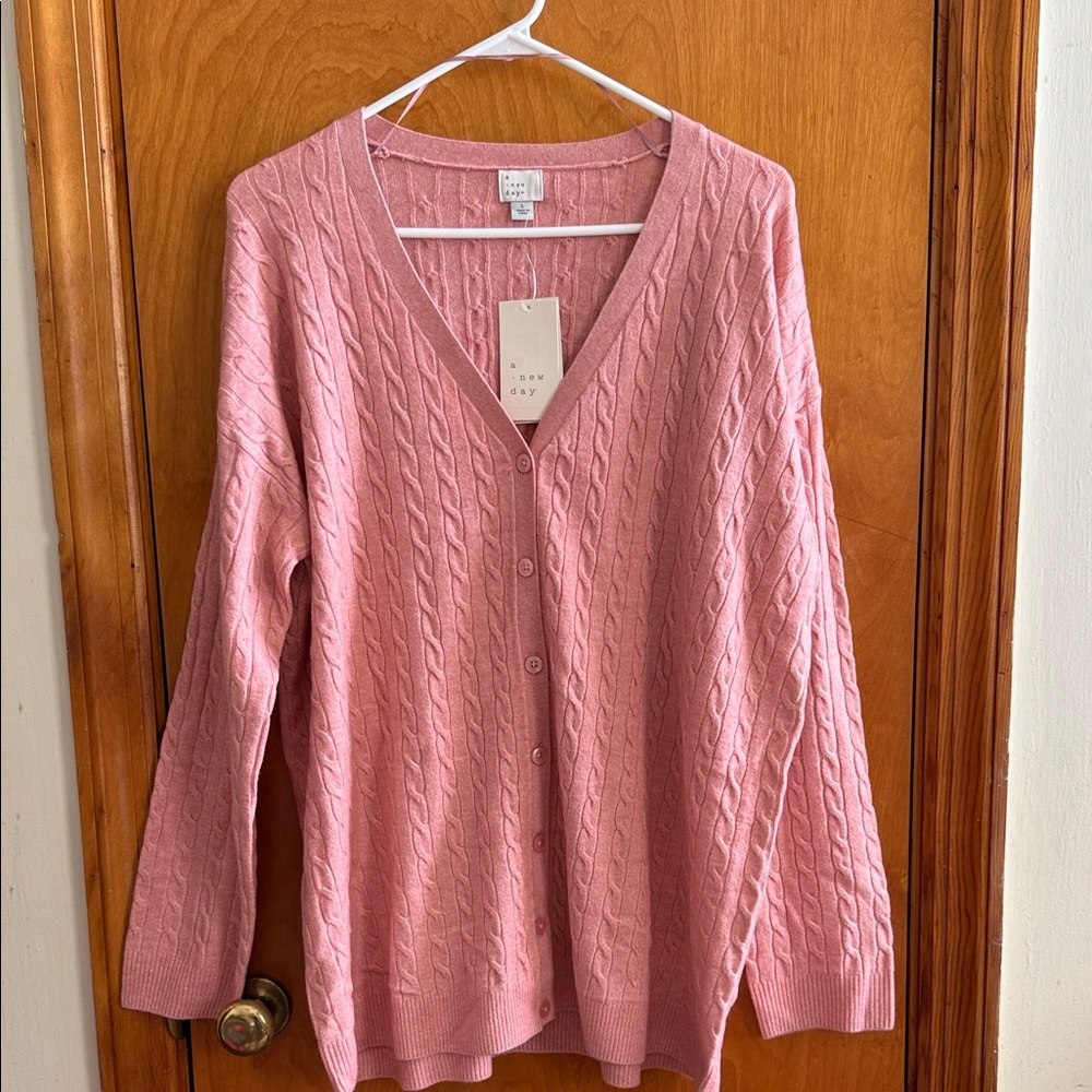 a new day Pink V-Neck Cable Knit Cardigan